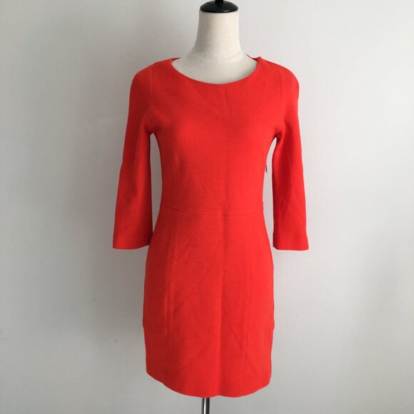 SANDRO Red/Orange Wool Blend Gold Zip Shoulder 3/4 Sleeve Sheath Shift Dress - Picture 3 of 16